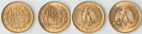 Estados Unidos Pair of Uncertified gold 2 Pesos, 1) 2 Pesos 1920-Mo - XF, Mexico City mint, KM461, Fr-170. 12.9mm. 1.66gm 2) 2 Pesos 1945-Mo - AU, Mex...