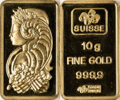 PAMP Suisse "Fortuna" gold Bar (10 gm) UNC, 15.4x25.5mm, 10.00gm. 999.9 Fine. Not contained in the original PAMP (Produits Artistiques Métaux Précieux...