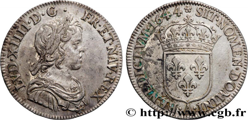 LOUIS XIV "THE SUN KING"
Type : Quart d’écu à la mèche courte 
Date : 1644 
Mint...