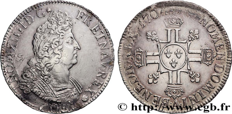 LOUIS XIV "THE SUN KING"
Type : Écu aux huit L, 2e type 
Date : 1704 
Mint name ...