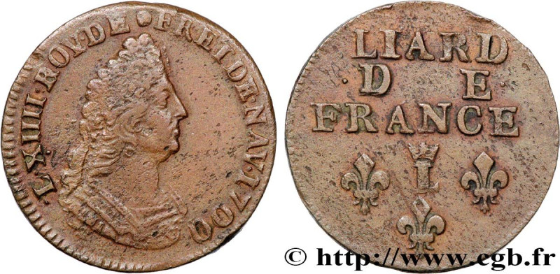 LOUIS XIV "THE SUN KING"
Type : Liard, 3e type, buste âgé 
Date : 1700 
Mint nam...