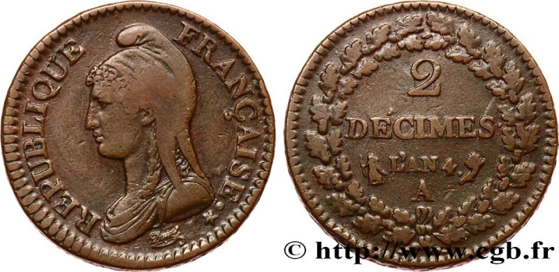 DIRECTOIRE
Type : 2 décimes Dupré 
Date : An 4 (1795-1796) 
Mint name / Town : P...