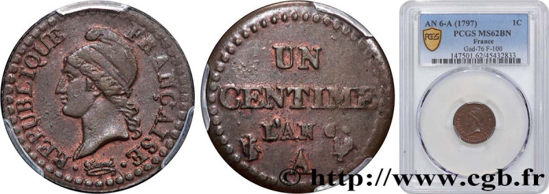 DIRECTOIRE
Type : Un centime Dupré, petit 6 
Date : An 6 (1797-1798) 
Mint name ...