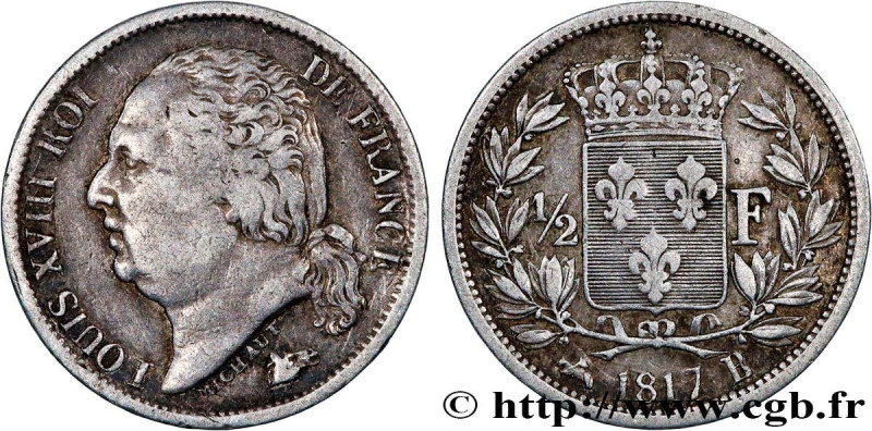 LOUIS XVIII
Type : 1/2 franc Louis XVIII 
Date : 1817 
Mint name / Town : Rouen ...