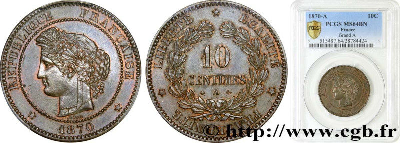 III REPUBLIC
Type : 10 centimes Cérès 
Date : 1870 
Mint name / Town : Paris 
Qu...