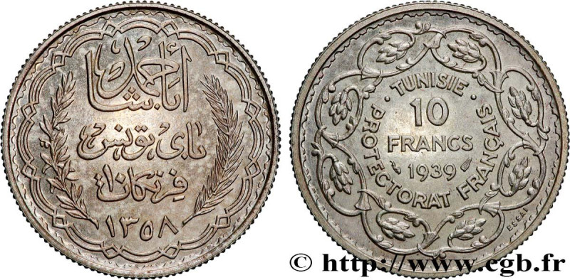 TUNISIA - FRENCH PROTECTORATE
Type : Essai 10 Francs argent au nom de Ahmed Bey ...