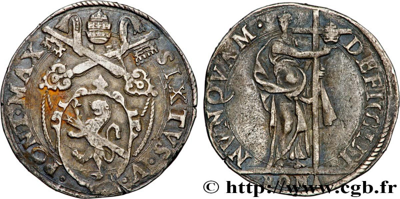 ITALY - PAPAL STATES - SIXTUS V (Felice Peretti di Grottammare)
Type : Teston an...