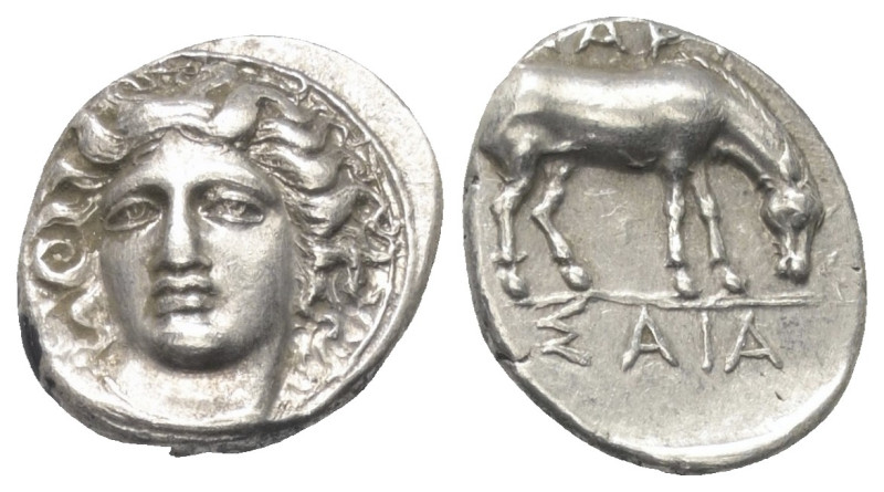 Thessalien. Larissa.

 Drachme (Silber). Ca. 404 - 370 v. Chr.
Vs: Kopf der N...