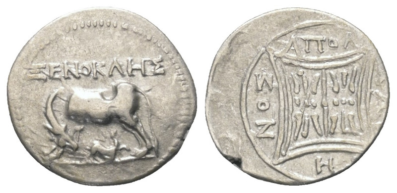 Illyrien. Apollonia.

 Drachme (Silber). Ca. 250 - 48 v. Chr.
Vs: Kuh mit Kal...