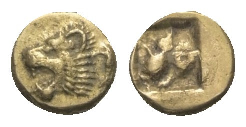 Ionien. Phokaia.

 1/24 Stater (Elektron). Ca. 625 - 522 v. Chr.
Vs: Löwenkop...