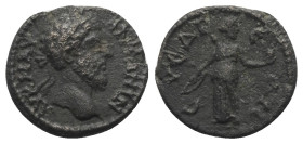 Kilikien. Syedra. Lucius Verus (161 - 169 n. Chr.).

 Bronze.
Vs: Büste des Lucius Verus mit Lorbeerkranz rechts.
Rs: Artemis mit Köcher über der ...