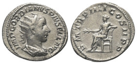Gordianus III. (238 - 244 n. Chr.).

 Antoninian (Silber). 241 - 242 n. Chr. Rom.
Vs: IMP GORDIANVS PIVS FEL AVG. Büste mit Strahlenkrone, Paludame...