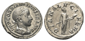 Gordianus III. (238 - 244 n. Chr.).

 Denar (Silber). 241 n. Chr. Rom.
Vs: IMP GORDIANVS PIVS FEL AVG. Büste mit Lorbeerkranz, Paludament und Panze...