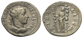 Gordianus III. (238 - 244 n. Chr.).

 Antoninian (Silber). 242 - 244 n. Chr. Antiochia.
Vs: IMP GORDIANVS PIVS FEL AVG. Büste mit Strahlenkrone und...