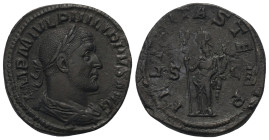 Philippus I. Arabs (244 - 249 n. Chr.).

 Sesterz (Bronze). 245 n. Chr. Rom.
Vs: IMP M IVL PHILIPPVS AVG. Büste mit Lorbeerkranz, Paludament und Pa...
