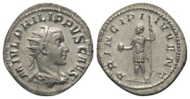 Philippus II. (246 - 249 n. Chr.).

 Antoninian (Silber). 245 - 246 n. Chr. (als Caesar). Rom.
Vs: M IVL PHILIPPVS CAES. Büste mit Strahlenkrone un...