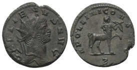 Gallienus (253 - 268 n. Chr.).

 Antoninian (Kupfer). 267 - 268 n. Chr. Rom.
Vs: GALLIENVS AVG. Kopf mit Strahlenkrone rechts.
Rs: APOLLINI CONS A...