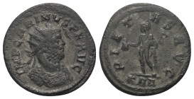 Carinus (283 - 285 n. Chr.).

 Antoninian (Kupfer). 285 n. Chr. Rom.
Vs: IMP CARINVS P F AVG. Büste mit Strahlenkrone und Panzer rechts.
Rs: PIETA...