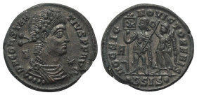Constantius II. (337 - 361 n. Chr.).

 Centenionalis (Bronze). 350 n. Chr. Siscia.
Vs: D N CONSTANTIVS P F AVG. Büste mit Perldiadem, Panzer und Pa...
