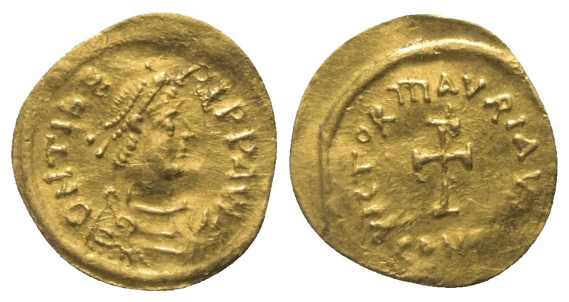 Mauricius Tiberius (582 - 602 n. Chr.).

 Tremissis (Gold). Constantinopolis....