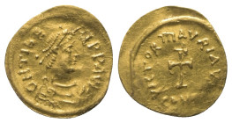 Mauricius Tiberius (582 - 602 n. Chr.).

 Tremissis (Gold). Constantinopolis.
Vs: DN TIbE - RI PP AVC. Büste des Kaisers mit Diadem, Panzer und Pal...