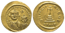 Heraclius (610 - 641 n. Chr.).

 Solidus (Gold). 613 - 616 n. Chr. Constantinopolis.
Vs: d d N N hERACLIuS ET hERA CONST P P AVC. Gekrönte Büsten d...