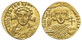 Iustinianus II. (685 - 695 und 705 - 711 n. Chr.).

 Solidus (Gold). Um 705 n. Chr. (2. Regierungszeit). Constantinopolis.
Vs: DN IhS ChS RE - X RE...