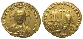 Constantinus VII. Porphyrogenitus und Romanus II. (946 - 959 n. Chr.).

 Solidus (Gold). Ca. 945 n. Chr. Constantinopolis.
Vs: +IhS XPS REX REGNANT...