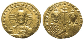 Basilius II. Bulgaroktonos (976 - 1025 n. Chr.) und Constantinus VIII.

 Histamenon nomisma (Gold). 977 - 989 n. Chr. Constantinopolis.
Vs: IhS XIS...