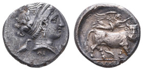 Antike Griechen
Kampanien Neapolis, Nomos (7,25g), ca. 320-280 v. Chr. Av: Nymphenkopf nach rechts, dahinter Adler. Rev: Androkephaler Stier nach rec...