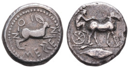 Antike Griechen
Sizilien Messana, Tetradrachme (17,31g), 478-476 v. Chr. Av: Maultierbiga nach rechts, darunter ein Blatt. Rev: Springender Hase nach...
