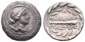 Antike Griechen
Makedonien Tetradrachme (16,31g), 158-146 v. Chr., Amphipolis. Av: Kopf der Artemis auf makedonischem Schild nach rechts. Rev: Keule,...