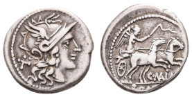 Antike Römer
Münzen Römische Republik C. Maianius?, Denar (3,86g), 153 v. Chr, Rom. Av: Romakopf mit Flügelhelm nach rechts, dahinter Wertzeichen "X"...