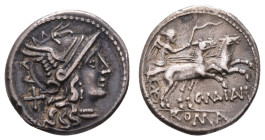 Antike Römer
Münzen Römische Republik C. Maianius?, Denar (3,58g), 153 v. Chr, Rom. Av: Romakopf mit Flügelhelm nach rechts, dahinter Wertzeichen "X"...