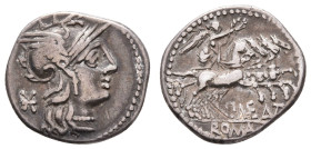 Antike Römer
Münzen Römische Republik P. Maenius M. f. Antiaticus, Denar (3,82g), 132 v. Chr., Rom. Av: Romakopf mit Flügelhelm nach rechts, dahinter...