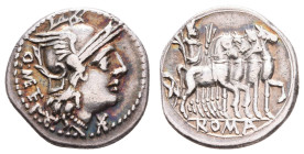 Antike Römer
Münzen Römische Republik Q. Caecilius Metellus, Denar (3,89g), 130 v. Chr., Rom. Av: Romakopf mit Flügelhelm nach rechts, davor Wertzeic...
