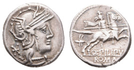 Antike Römer
Münzen Römische Republik Q. Marcius Philippus, Denar (3,42g), 129 v. Chr., Rom. Av: Romakopf mit Flügelhelm nach rechts, dahinter Wertze...