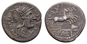 Antike Römer
Münzen Römische Republik Q. Fabius Labeo, Denar (3,84g), 124 v. Chr., Rom. Av: Romakopf mit Flügelhelm nach rechts, davor Wertzeichen "X...