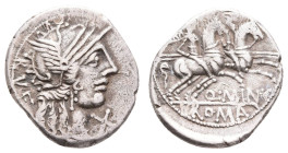Antike Römer
Münzen Römische Republik Q. Minucius Rufus, Denar (3,87g), 122v. Chr., Rom. Av: Romakopf mit Flügelhelmnach rechts, davor Wertzeichen "X...