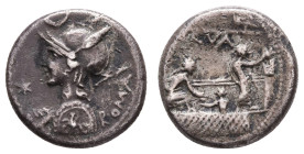 Antike Römer
Münzen Römische Republik P. Licinius Nerva, Denar (3,78g), 113/112 v. Chr., Rom. Av: Romabüste mit Helm, geschulterter Lanze und Schild ...
