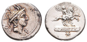 Antike Römer
Münzen Römische Republik L. Marcius Philippus, Denar (3,90g), 113/112 v. Chr., Rom. Av: Kopf des Königs Philipp V. mit Makedonischem Kön...