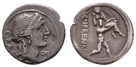 Antike Römer
Münzen Römische Republik M. Herennius, Denar (3,76g), 108/107 v. Chr., Rom. Av: Pietaskopf nach rechts, dahinter "PIETAS". Rev: Amphinom...