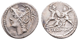 Antike Römer
Münzen Römische Republik Q. Minutius Thermus M. f., Denar (3,86g), 103 v. Chr., Rom. Av: Behelmter Marskopf nach rechts. Rev: Zwei Solda...