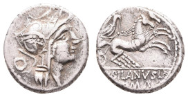 Antike Römer
Münzen Römische Republik D. Iunius Silanus L. f., Denar (3,93g), 91 v. Chr., Rom. Av: Romakopf mit Flügelhelm nach rechts, dahinter Kont...