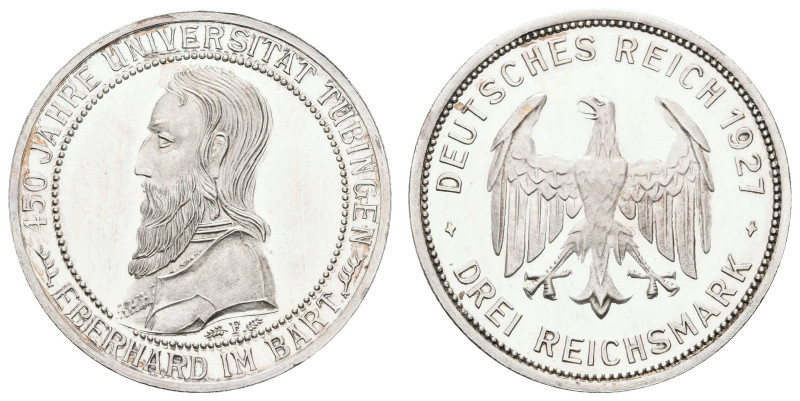 Münzen Weimar
 3 Reichsmark, 1927, Tübingen, kl. Kratzer, PP. J. 328