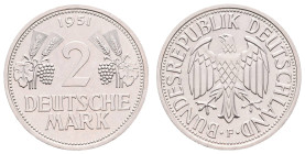 Bundesrepublik Deutschland
 2 Mark, 1951, F, Ähren, PP. J. 386. Auflage nur 150 Stück.