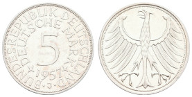 Bundesrepublik Deutschland
 5 Mark, 1957, J, mit Randschrift der 5 Mark Gedenkmünze Freiherr von Eichendorff (J. 391) "GÜSS DICH DEUTSCHLAND AUS HERZ...