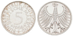 Bundesrepublik Deutschland
 5 Mark, 1966, G, ohne Randschrift, wz. Kratzer, vz-st. J. 387 Anm.