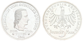 Bundesrepublik Deutschland
 5 Mark, 1955, Schiller, wz. Haarlinien, PP. J. 389