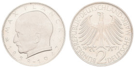 Bundesrepublik Deutschland
 2 Mark, 1971, G, Max Plack, mit neuer Randschrift (Vgl. EPA 57 V 2), PP. J. 392